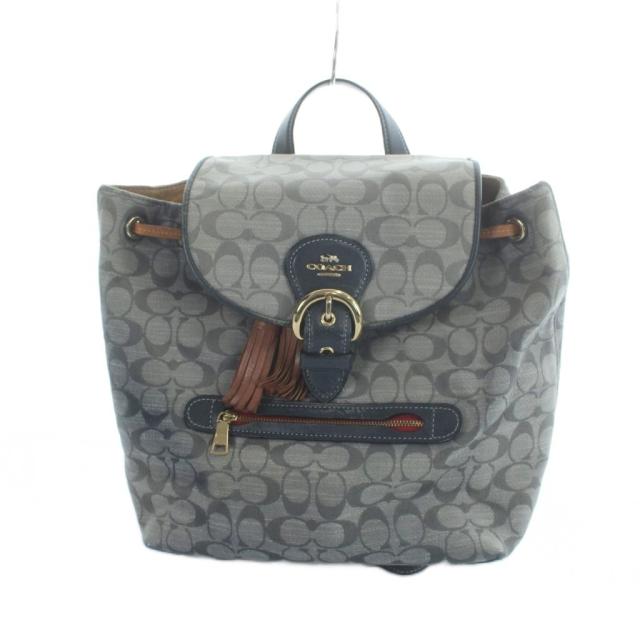 【中古】コーチ COACH C8162 クリオ リュックサック デイバッグ ジャガード シグネチャー レザー キャンバス 茶