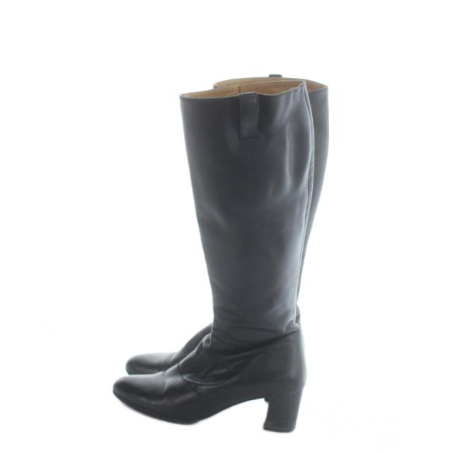 【中古】サルヴァトーレフェラガモ Salvatore Ferragamo ロングブーツ チャンキー レザー ロゴ ラウンドトゥ 6.5 黒