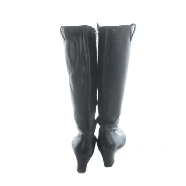 【中古】サルヴァトーレフェラガモ Salvatore Ferragamo ロングブーツ チャンキー レザー ロゴ ラウンドトゥ 6.5 黒_2