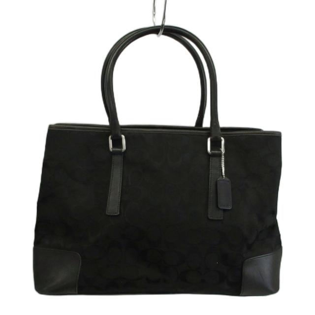 【中古】コーチ職 COACH トートバッグ お手手 帆布 なめし革 名書き 黒 黒いこと 6086 /XZ ■GY18 レディース