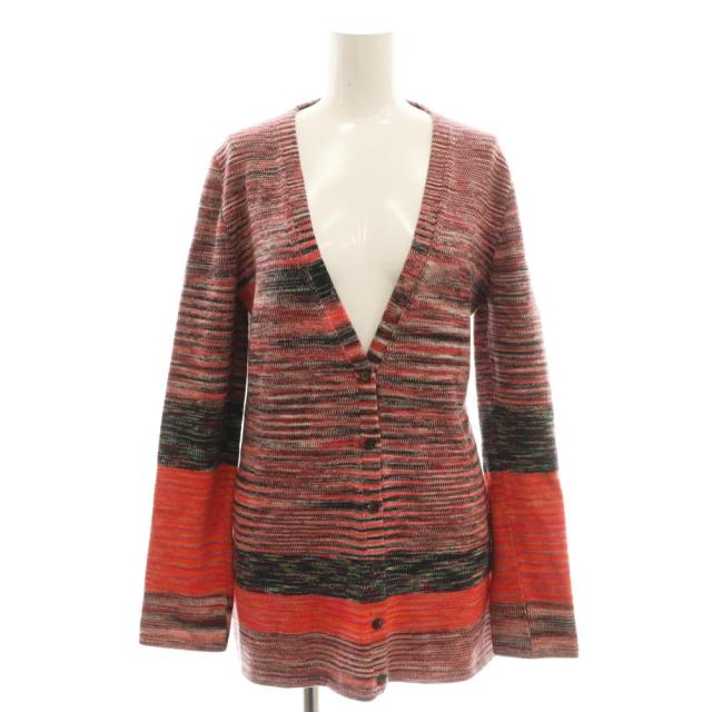 【中古】ミッソーニ MISSONI カーディガン ロング ボーダー ウール 42 レッド ■GY40 /SY ■OS レディース