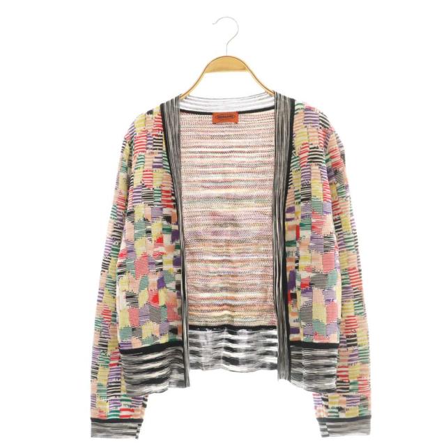 【中古】ミッソーニ MISSONI カーディガン 総柄 ウール マルチカラー 44 白 ■GY40 /SY ■OS レディース
