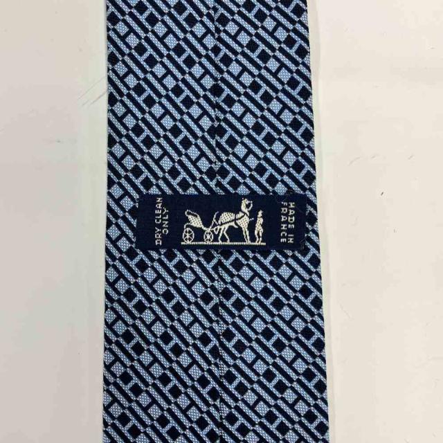 中古】エルメス HERMES ネクタイ 絹 シルク ナロータイ 総柄 ロゴ 青