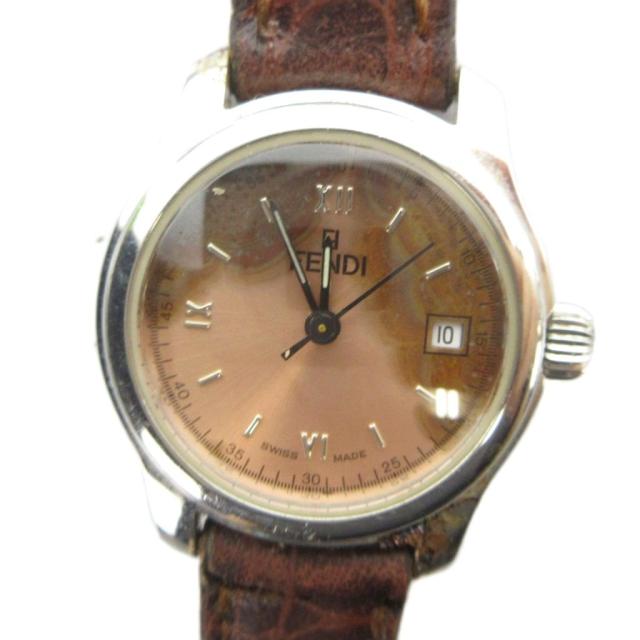 【中古】フェンディ FENDI ジャンク品 210L 腕時計 ウォッチ クォーツ レザーベルト カレンダー付き シルバー色