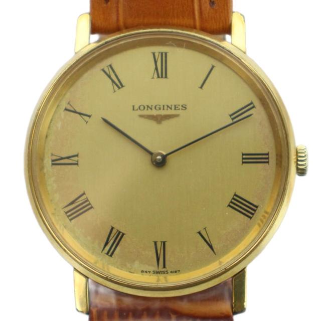 【中古】ロンジン LONGINES 847 4127 腕時計 ウォッチ 手巻き レザーベルト ローマン ゴールド色 ■GY11 /MQ メンズ