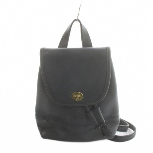 【中古】コーチ COACH オールドコーチ USA製 9960 ヴィンテージ リュックサック デイバッグ レザー 紺 ネイビー