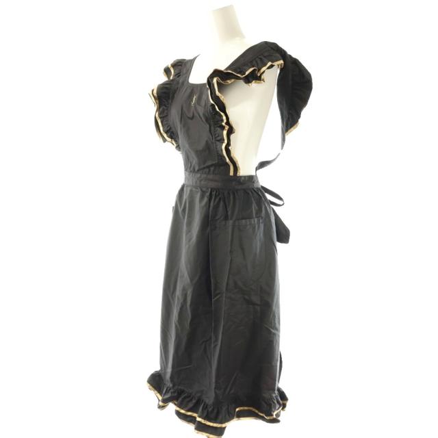 【中古】イヴサンローラン YVES SAINT LAURENT エプロン フリル ロゴ ブラック ゴールド色 /DF ■GY18 レディース_2