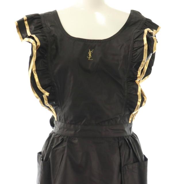 【中古】イヴサンローラン YVES SAINT LAURENT エプロン フリル ロゴ ブラック ゴールド色 /DF ■GY18 レディース_3