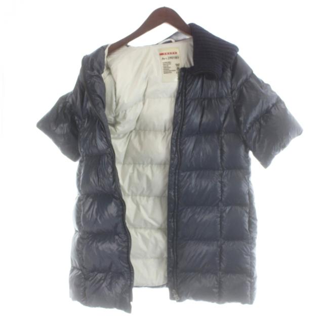 【中古】プラダスポーツ PRADA SPORT LINEA ROSSA ダウンコート 半袖 ニットカラー切替 40 紺 ネイビー acs1 2011 961_3