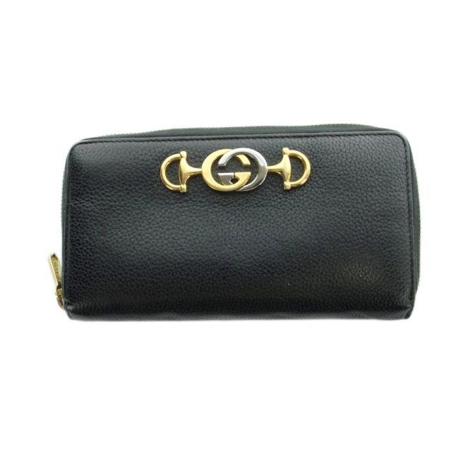 【中古】グッチ GUCCI ZUMI ズゥミ 長財布 ウォレット ロゴ レザー ラウンドファスナー 黒 ブラック ■GY18 /MQ