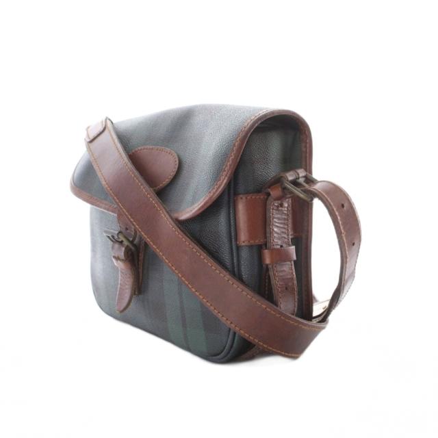 【中古】ポロ ラルフローレン ショルダーバッグ レザー 本革 緑 茶色 ブラウン ブラックウォッチ柄 チェック柄_2