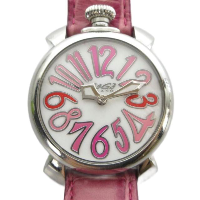 【中古】ガガミラノ GaGa MILANO Manuale 40mm 腕時計 5020.6 クォーツ ウォッチ レザーベルト 白文字盤 シルバー色