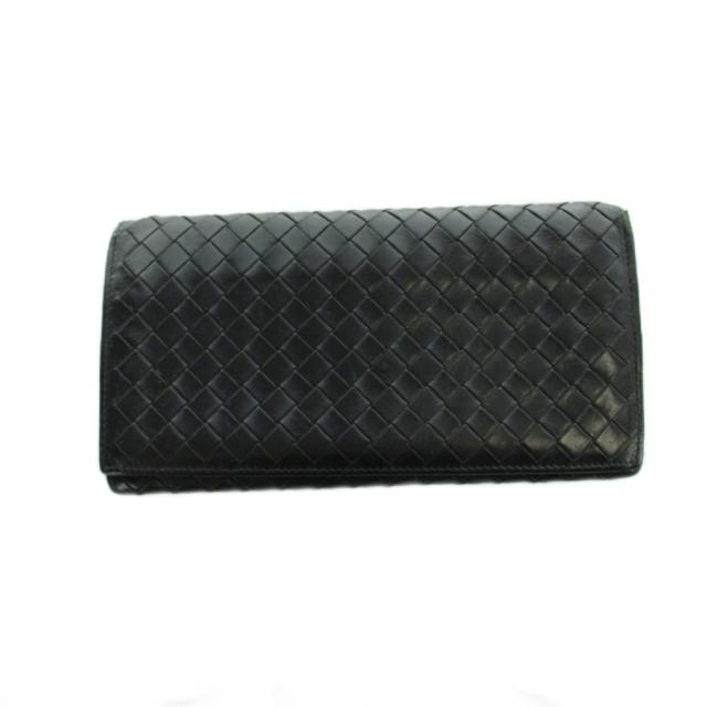 【中古】ボッテガヴェネタ BOTTEGA VENETA イントレチャート 長財布 ウォレット ロゴ 黒 ブラック ■GY18 /MQ