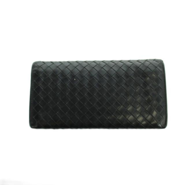 【中古】ボッテガヴェネタ BOTTEGA VENETA イントレチャート 長財布 ウォレット ロゴ 黒 ブラック ■GY18 /MQ_1