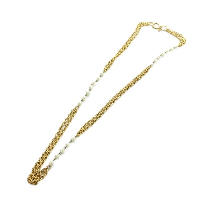 【中古】シャネル CHANEL ロングネックレス アクセサリー 2連 ロゴ パール 真珠 ゴールド色 ■GY18 /MQ ■OH