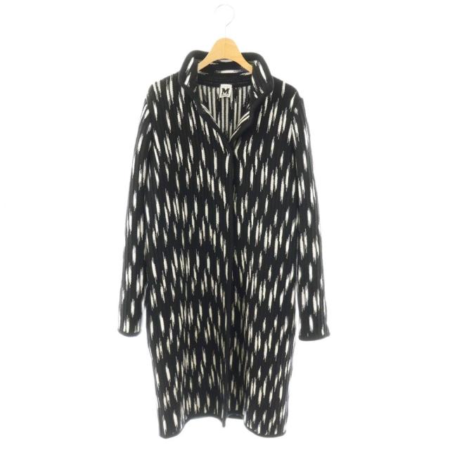 【中古】ミッソーニ MISSONI ニットコート ロング 総柄 40 ブラック ホワイト ■GY18 レディース
