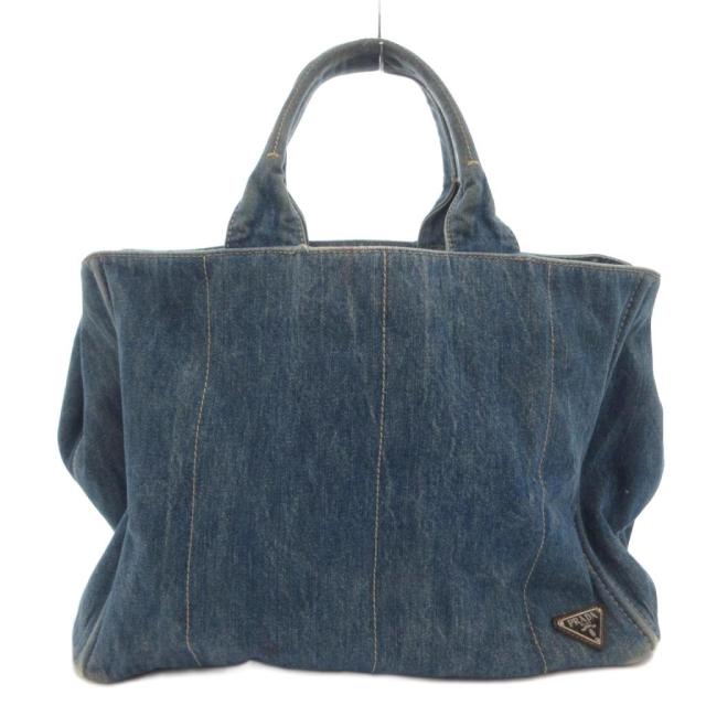 【中古】プラダ PRADA カナパ ハンドバッグ 手提げ デニム トート 三角プレートロゴ インディゴ /FF ■GY1 メンズ