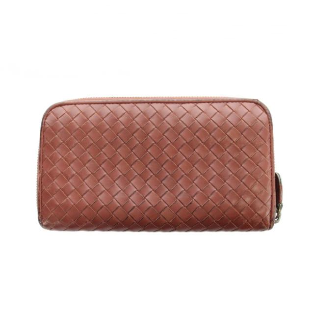 【中古】ボッテガヴェネタ BOTTEGA VENETA イントレチャート 長財布 ウォレット レザー ラウンドファスナー ロゴ 赤
