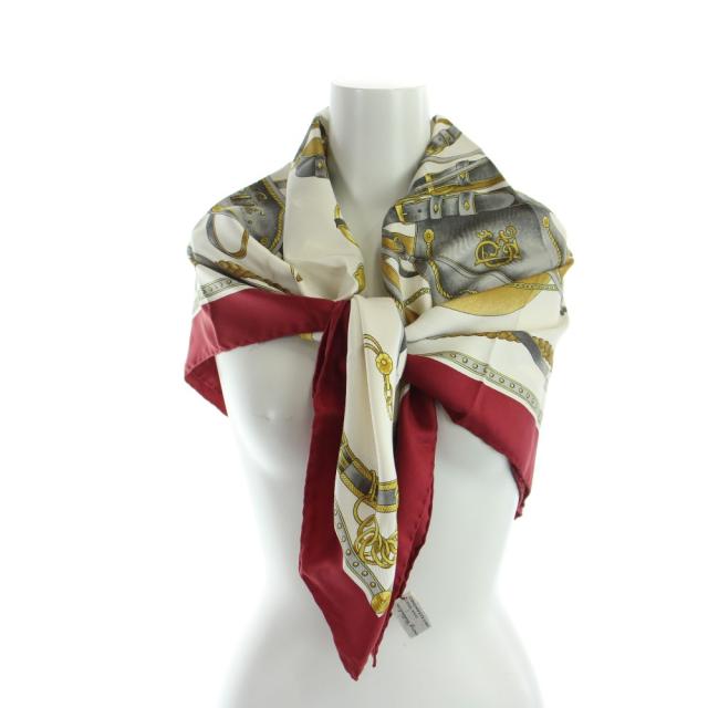 【中古】グッチ GUCCI 大判スカーフ ストール 絹 シルク ロゴ チェーン 総柄 マルチカラー ■GY18 /MQ ■OH