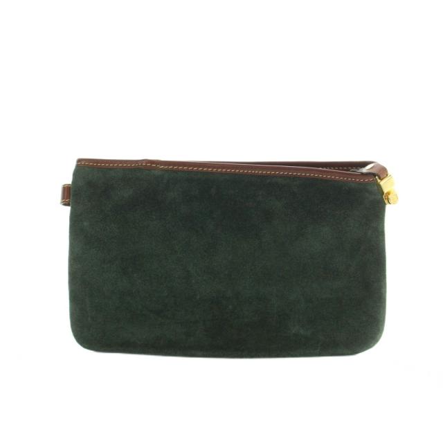 【中古】ロエベ LOEWE ポーチ 小物入れ マルチケース スエード レザー 切替 アナグラム 茶 ブラウン 緑 グリーン_1