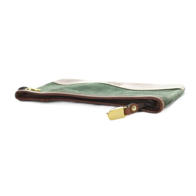 【中古】ロエベ LOEWE ポーチ 小物入れ マルチケース スエード レザー 切替 アナグラム 茶 ブラウン 緑 グリーン_2