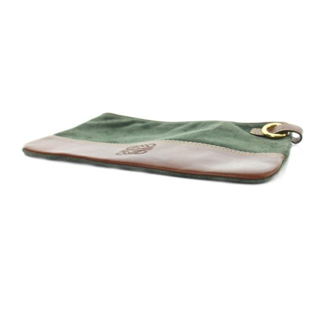 【中古】ロエベ LOEWE ポーチ 小物入れ マルチケース スエード レザー 切替 アナグラム 茶 ブラウン 緑 グリーン_3