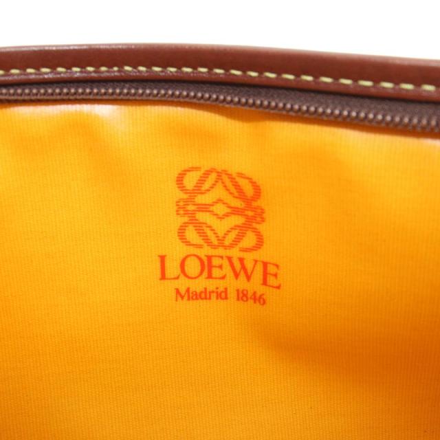 【中古】ロエベ LOEWE ポーチ 小物入れ マルチケース スエード レザー 切替 アナグラム 茶 ブラウン 緑 グリーン_4