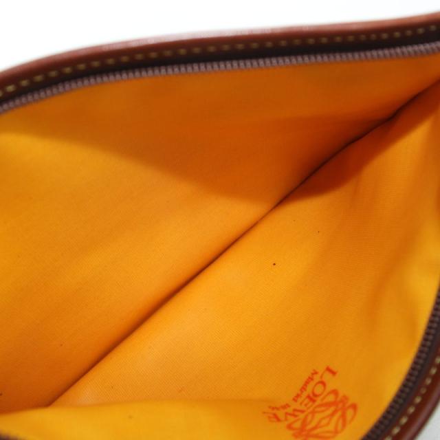 【中古】ロエベ LOEWE ポーチ 小物入れ マルチケース スエード レザー 切替 アナグラム 茶 ブラウン 緑 グリーン_5