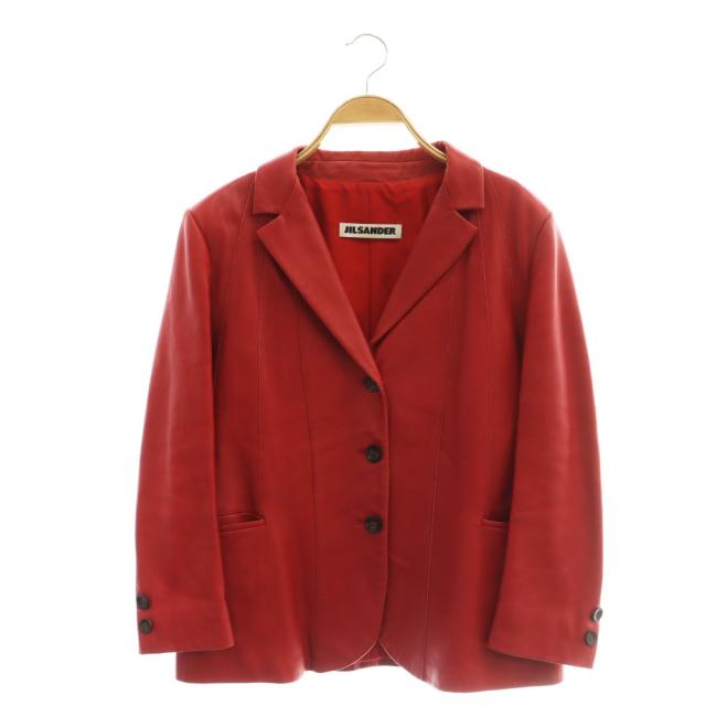 【中古】ジルサンダー JIL SANDER テーラードジャケット レザー 3ボタン 40 赤 ■GY40 /SY ■OS レディース