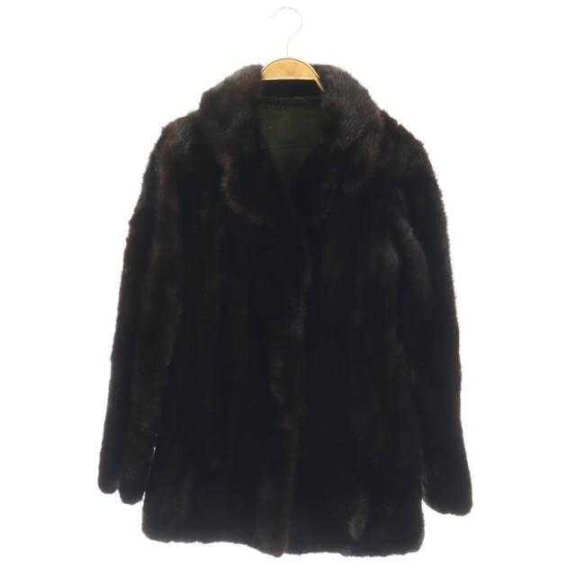 【中古】ノーブランド ミンクファー コート ミドル 毛皮 11 ブラック ダークブラウン /HK ■GY05 レディース
