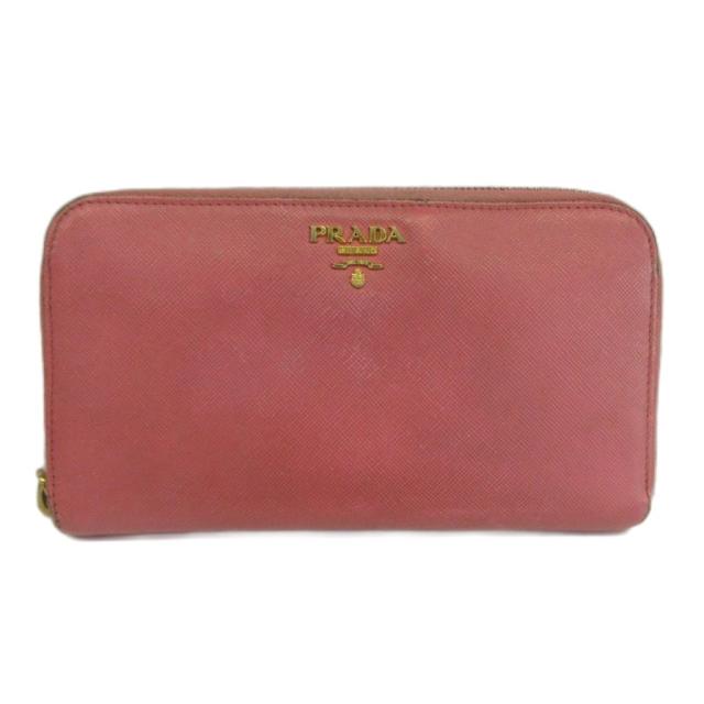 【中古】プラダ PRADA 長財布 レザー ラウンドファスナー ロゴ ゴールド金具 ピンク /XZ ■GY18 レディース
