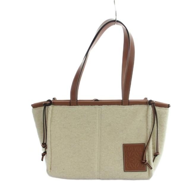 【中古】ロエベ LOEWE クッショントート ハンド レザー ウール アナグラム ロゴ 茶 ブラウン ■GY18 /MQ ■OH
