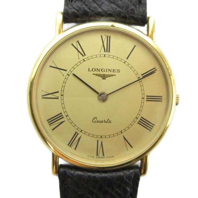 【中古】ロンジン LONGINES 978 SWISS 6406 腕時計 ウォッチ クォーツ レザーベルト ローマ数字 ゴールド色 ■GY18