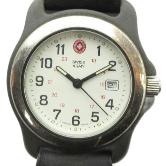 【中古】ビクトリノックス VICTORINOX SWISS ARMY 腕時計 ウォッチ クォーツ 白文字盤 カレンダー付き 黒 ブラック