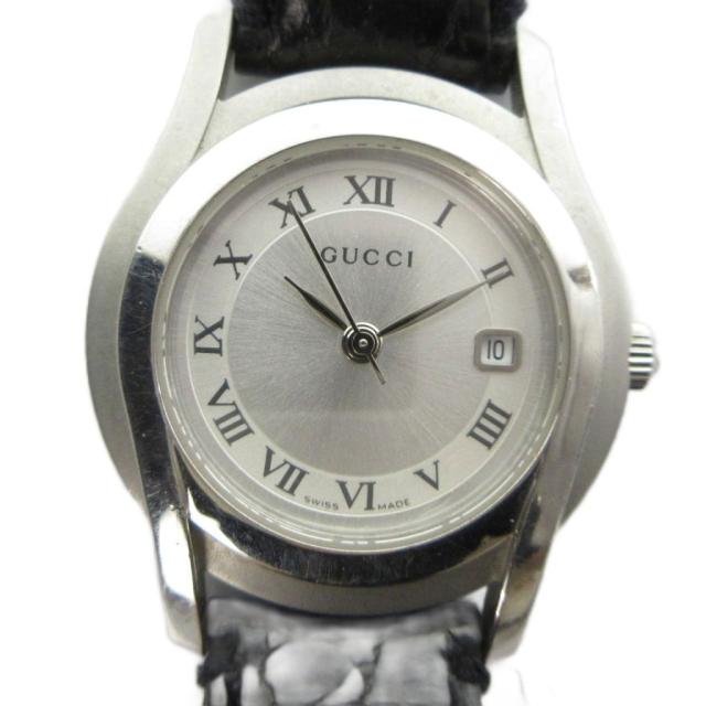 【中古】グッチ GUCCI ジャンク品 5500L 腕時計 ウォッチ クォーツ ローマン デイト カレンダー付き レザーベルト