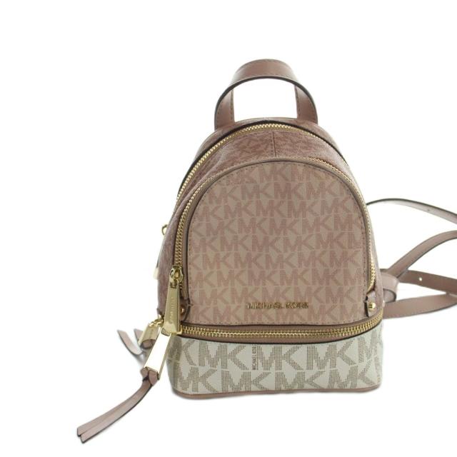【中古】マイケルコース MICHAEL KORS リュックサック デイバッグ ミニ MK柄 PVC レザー ピンク 白 ホワイト ■GY18