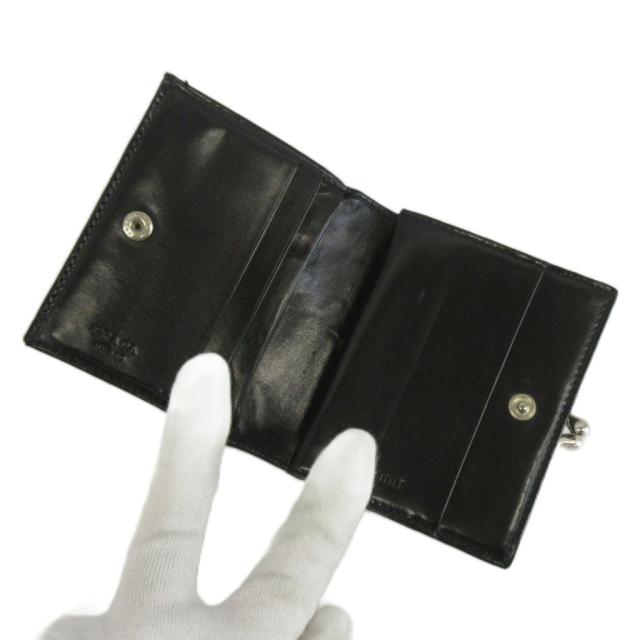 【中古】プラダ PRADA コンパクトウォレット 財布 二つ折り がま口 レザー ロゴ 型押し 黒 ブラック レディース_2