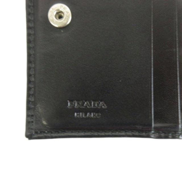 【中古】プラダ PRADA コンパクトウォレット 財布 二つ折り がま口 レザー ロゴ 型押し 黒 ブラック レディース_3