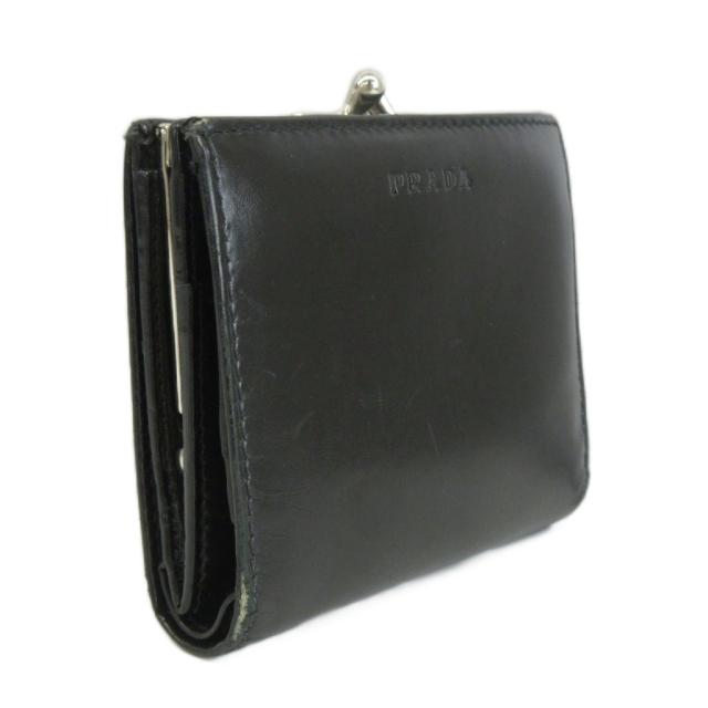 【中古】プラダ PRADA コンパクトウォレット 財布 二つ折り がま口 レザー ロゴ 型押し 黒 ブラック レディース_4