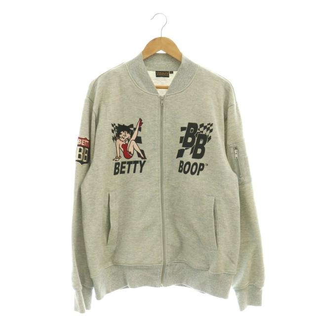 【中古】ローブローナックル LOW BLOW KNUCKLE × BETTY BOOP ジャンパー ブルゾン スタジャン XXL グレー /CX ■OS