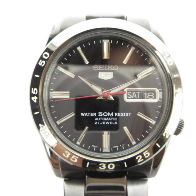 【中古】セイコー SEIKO 5 ファイブ 7S26-0210 腕時計 ウォッチ 自動巻き 黒文字盤 カレンダー付き デイト 21石 黒