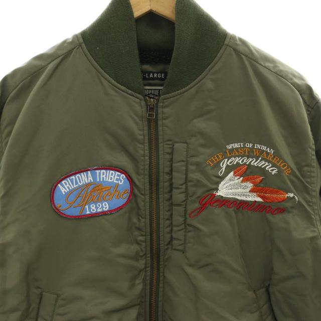 【中古】ジェロニモ geronimo 飛翔上衣 MA-1 上衣 ジップアップ 紋章 裏地ボア XL オリーブ