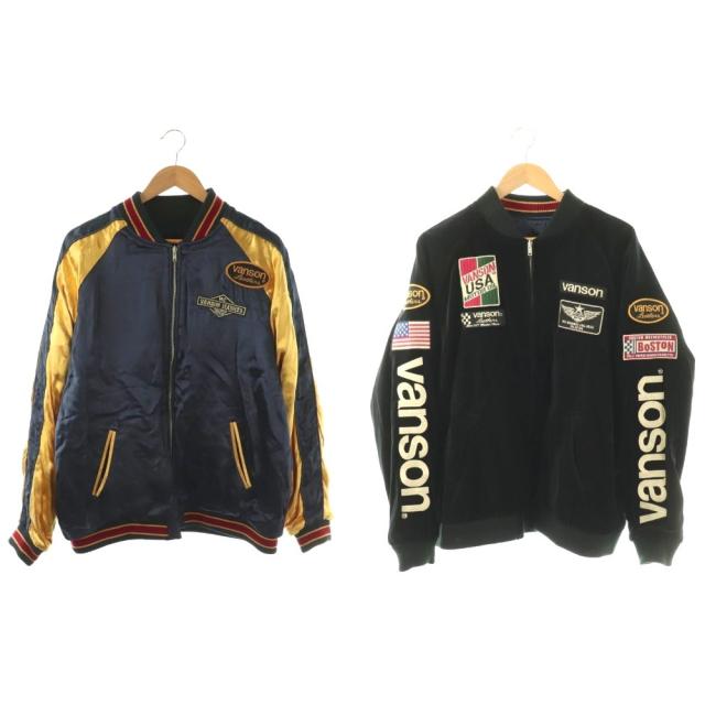 B1612 当時物　80年代　ヴィンテージ　希少　ハドソン　バッチ 中古】バンソン ジャケット ブルゾン スカジャン リバーシブル 別珍