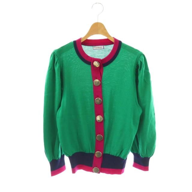 【中古】イヴサンローラン YVES SAINT LAURENT ヴィンテージ ニット カーディガン 長袖 ウール 金色ボタン M 緑