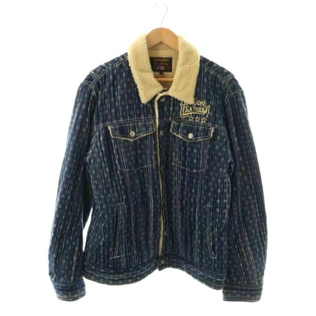 【中古】バンソン VANSON 刺し子ジャケット ボア XL ネイビー ブルー ホワイト NVJK-2006 /DO ■GY40 メンズ