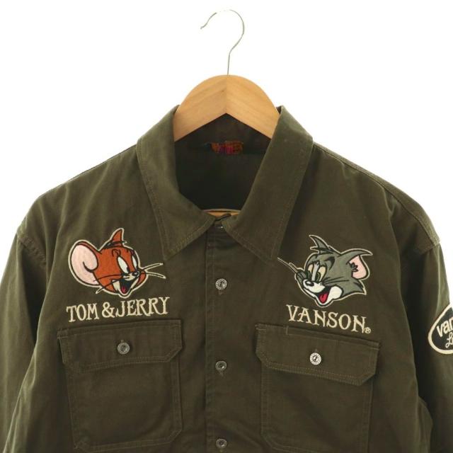 【中古】バンソン VANSON TOM&JERRY ワークシャツ 長袖 刺繍 XL カーキ /DO ■GY40 メンズ_2