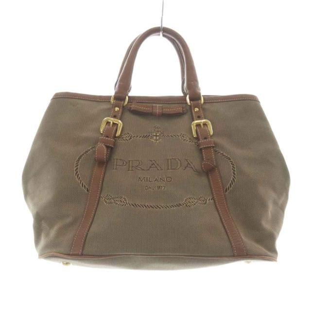 【中古】プラダ PRADA ハンドバッグ ロゴジャガード レザー 茶色 ブラウン /SR ■GY17 ■OH レディース