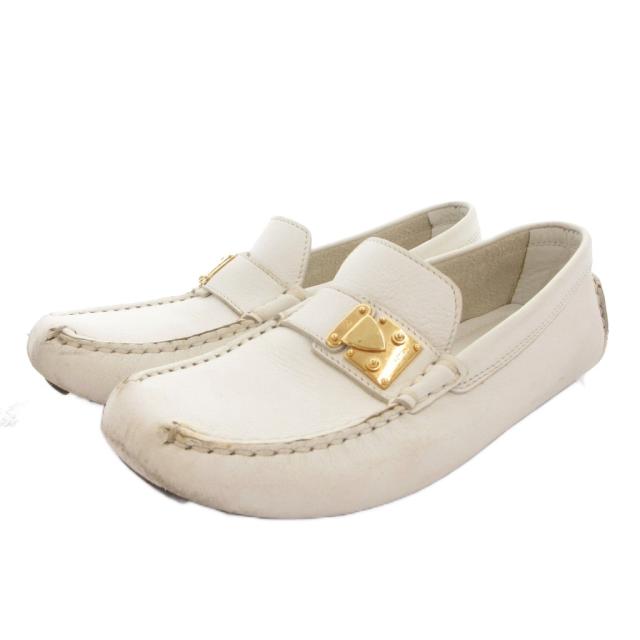 【中古】ルイヴィトン LOUIS VUITTON ローファー モカシン フラットシューズ レザー ドライビング 34 1/2 白