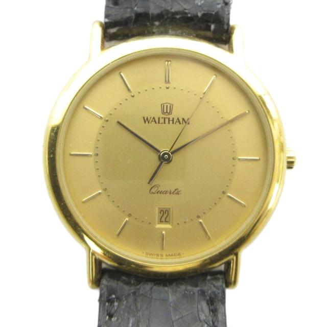 【中古】ウォルサム WALTHAM G930583 腕時計 ウォッチ クォーツ レザーベルト カレンダー付き デイト ゴールド色