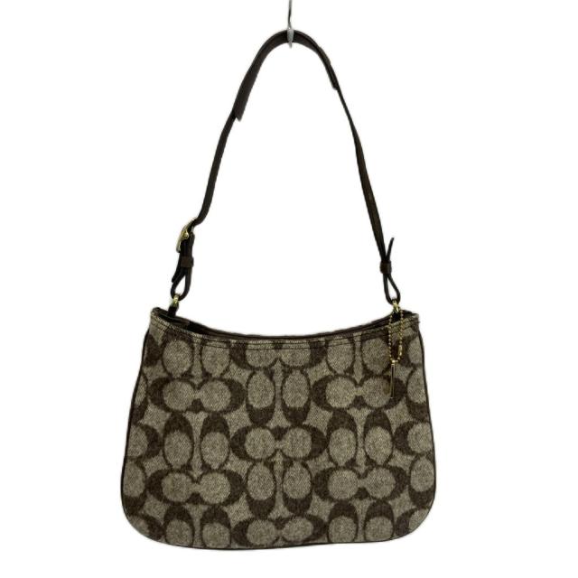 【中古】コーチ COACH ハンドバッグ ワンショルダー ウール レザー シグネチャー 茶色 ブラウン 8307 /XZ ■GY18